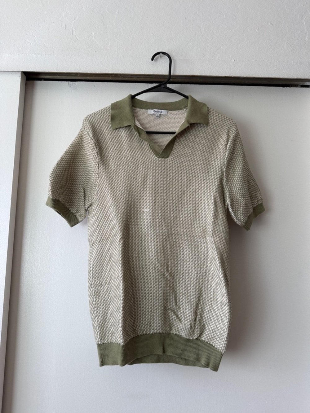 Madewell Beige Knit Polo with Olive Trim
